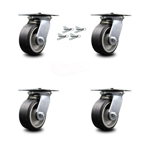 Service Caster 5 Inch Rubber on Aluminum Caster Set with Ball Bearings and Swivel Locks SCC SCC-35S520-RAB-BSL-4